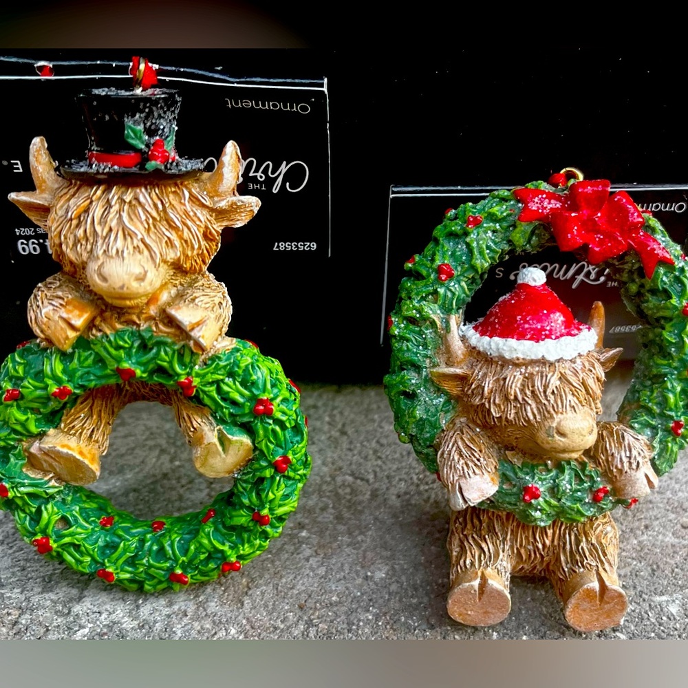 Set of two Highland Cow ornaments from Hobby Lobby brand new.